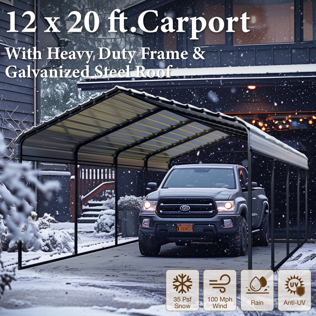 Carport Steel Galvanized Summit ft Car 12 Living Garage with Gray Storage Roof, Metal x Shelter, Heavy-Duty 20