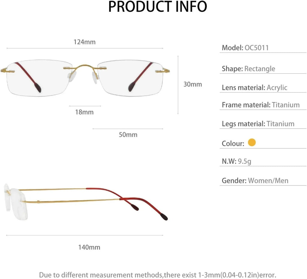 Reader 2.5 2.25 1.5 Women For 1.0 3.5 magnification 1.75 Men Lens Glasses OCCI Reading 3.0 1.75 Frameless with 2.0 CHIARI Titanium 1.25 Clear 2.75 Trendy