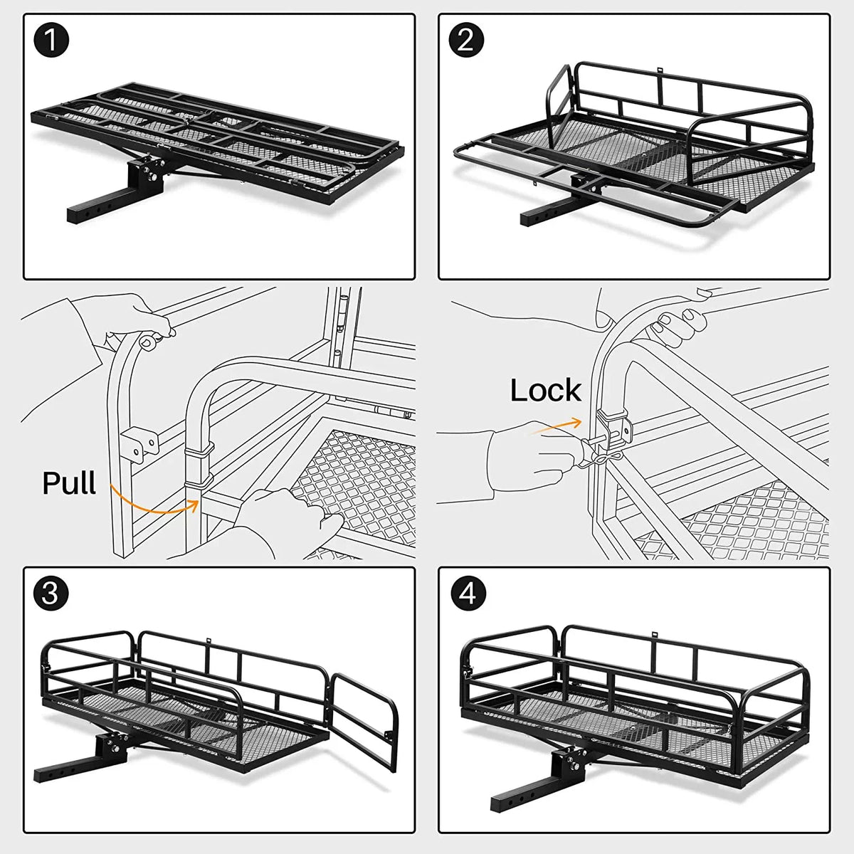 Waterproof for Luggage Carrier Fold Traveling Inch 60 Cargo Camping SUV 2 24 Pickup Cargo 500 Heavy Capacity Folding Bag Rack Up Lbs with x Duty Inch Hitch Receiver Basket
