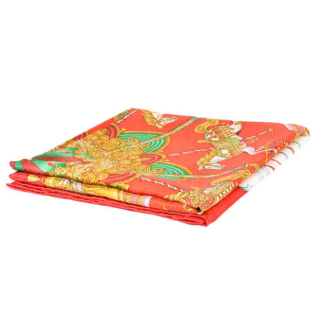 PARK Scarf White Amusement 90 (Good) HERMES Hermes Carre Park Red Pre-Owned Silk LUNA