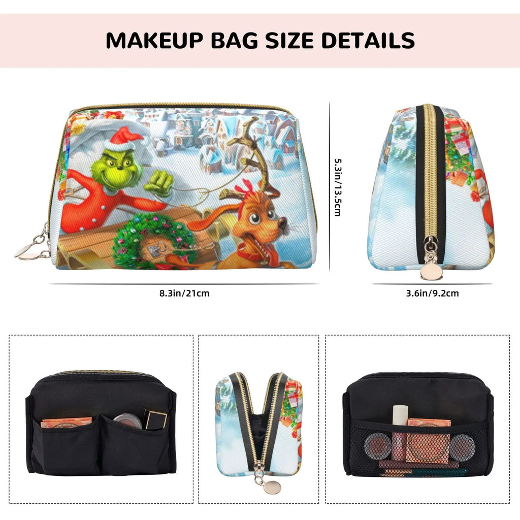 Pouch Grinch Storage Christmas Adventures Bag Bag Makeup Gift The Portable Purse Cosmetic Organizer Leather Toiletry Travel