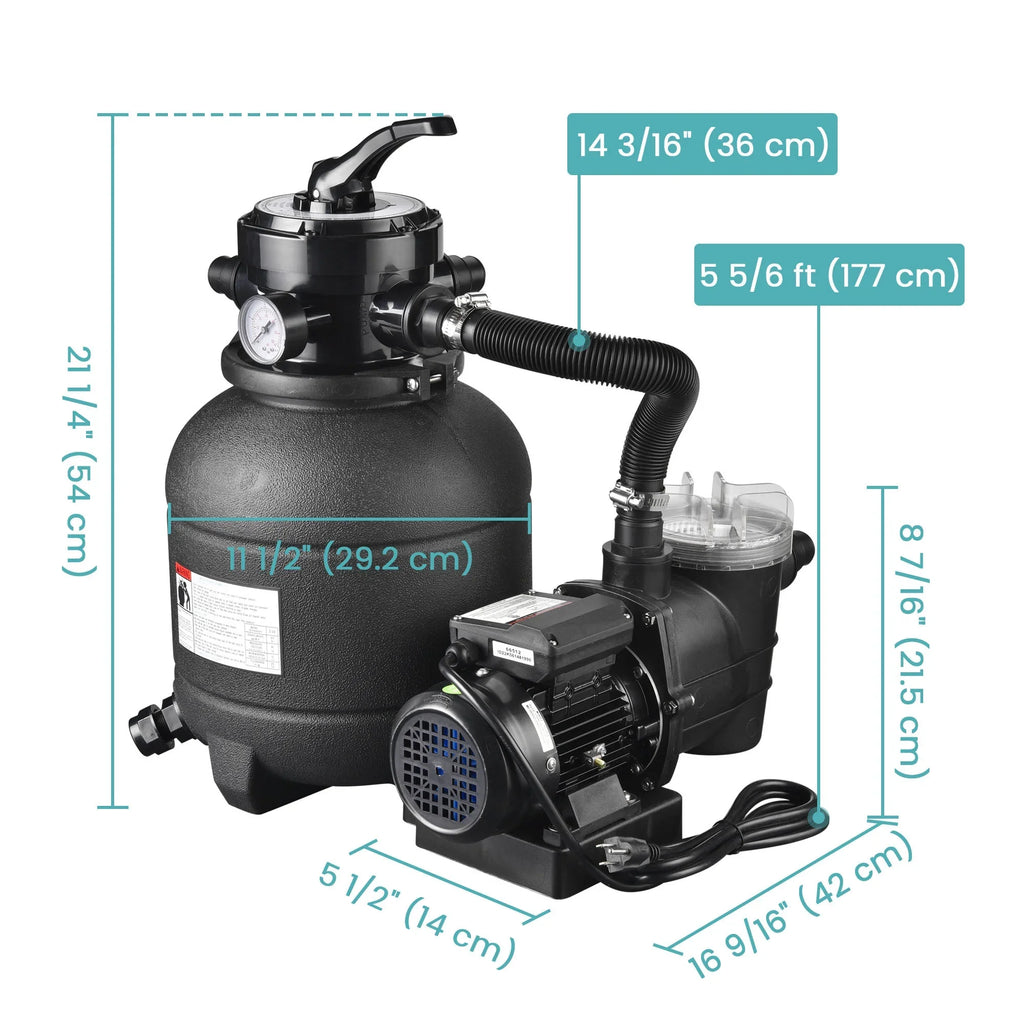 Valve Sand 3/4HP Ground Pump Yescom 12" Pool Above Filter w/ Strainer 4-Way 2640GPH for