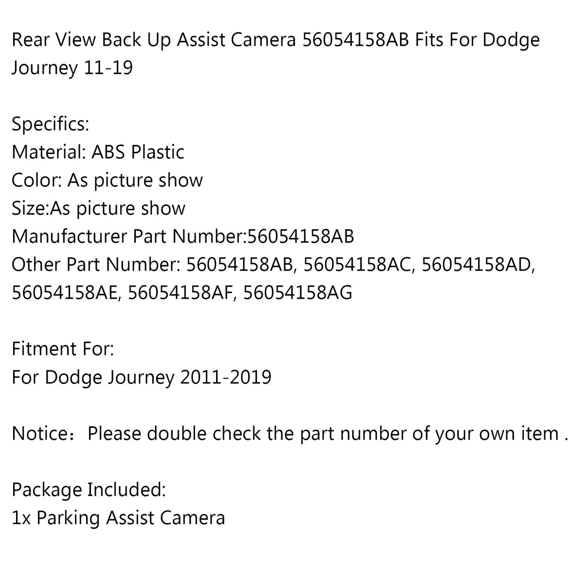 For Rear 56054158AB Genic Assist Up Dodge View Motor Camera Fits Journey Back 11-19