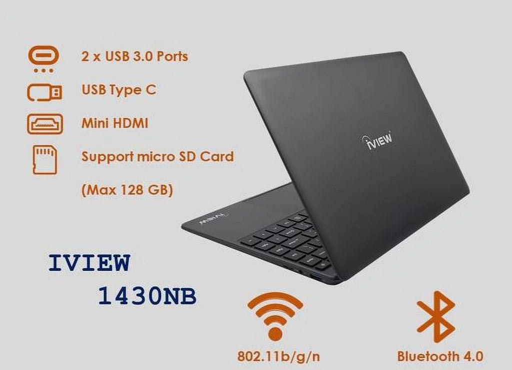 Dual 1430NB-14.1in 1080 High IPS Mouse and 4GB/64GB iView 1920x Core, Resolution, USB