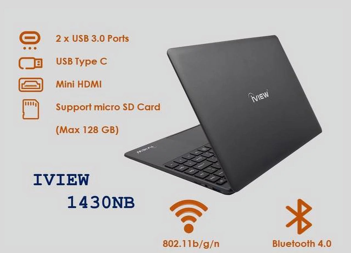 Dual 1430NB-14.1in 1080 High IPS Mouse and 4GB/64GB iView 1920x Core, Resolution, USB