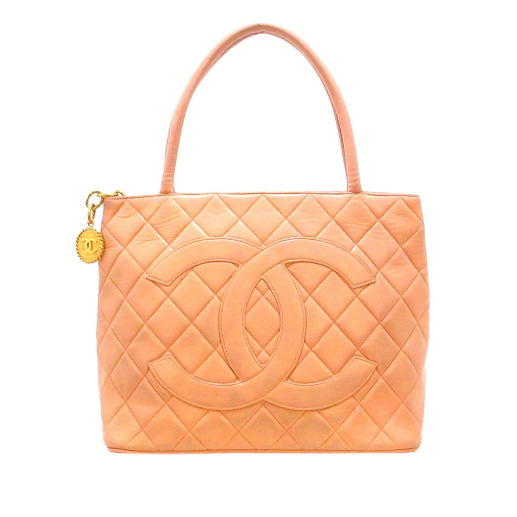 Lambskin Authenticated Bag Leather (Good) Women Orange Medallion Tote Tote Pre-Owned