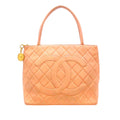 Lambskin Authenticated Bag Leather (Good) Women Orange Medallion Tote Tote Pre-Owned