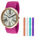Band Watch Set Gift Dial Rose Numeral Interchangeable 5 Roman Gold Large Slap