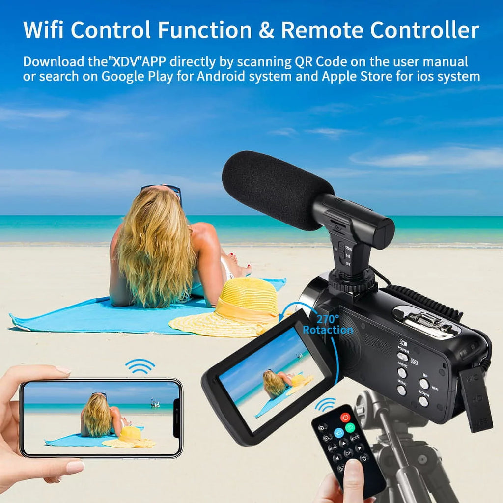 Touch Ultra Control Remote for & Microphone Camera 48MP Vlogging Camera 4K HD IPS with Video Youtube 3.0" Wifi Digital Camcorder Screen Camera