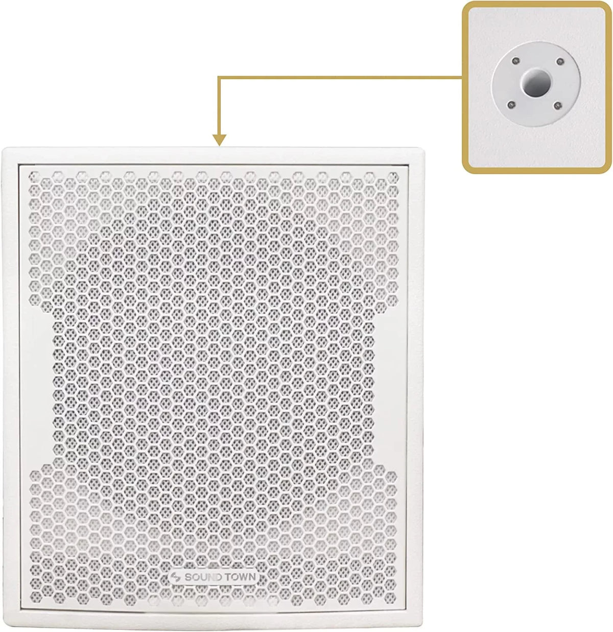 Folded Town (CARPO-12DSWPW) Live Stage, DJ Lounge, White Church, 1400 Horn with for Sound, Powered PA Outputs, Speaker Subwoofer Design, Bar 12” Sound Watts 2
