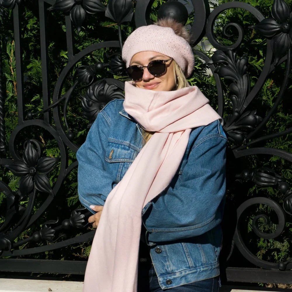 Warm Virgin with Pink Scarf Women Dreamy Tassels Soft Scarf 27.6x74.8-inch Wool for