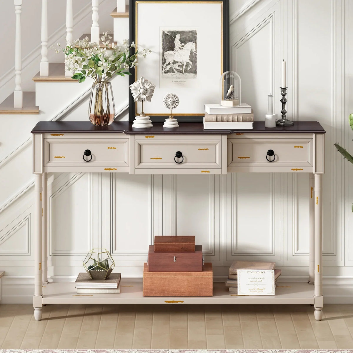 (Antique for Drawers Sofa Shelf Table with WF189574AAK) OLD White SKU Entryway Projecting Console Drawers Long and TREXM Table with