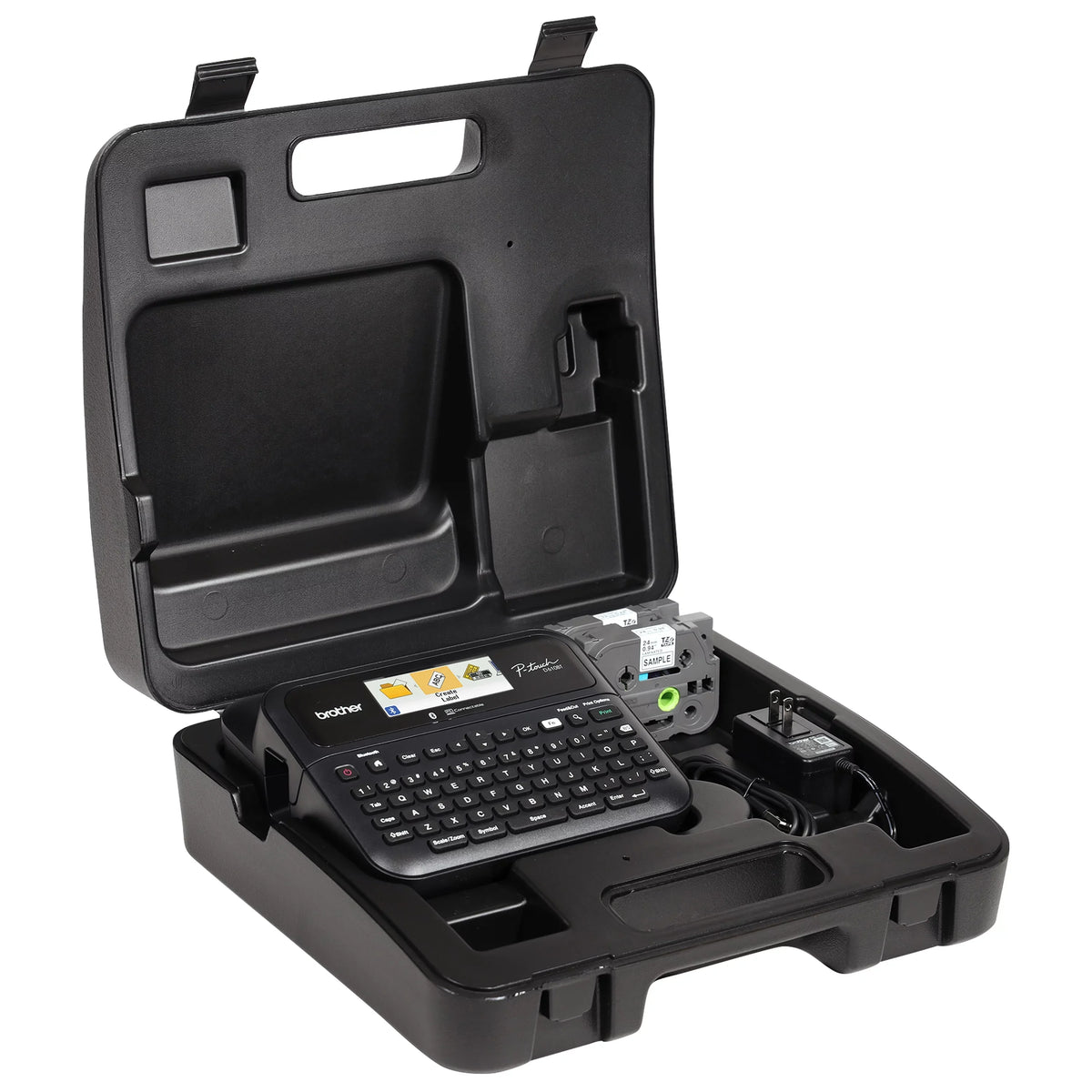 Label Professional (12mm). Black ~1/2” Clear carry Tape PT-D610BTVP with Maker includes Sample 4m on Print Business Label P-touch Connectivity, Brother and case Bluetooth® Connected