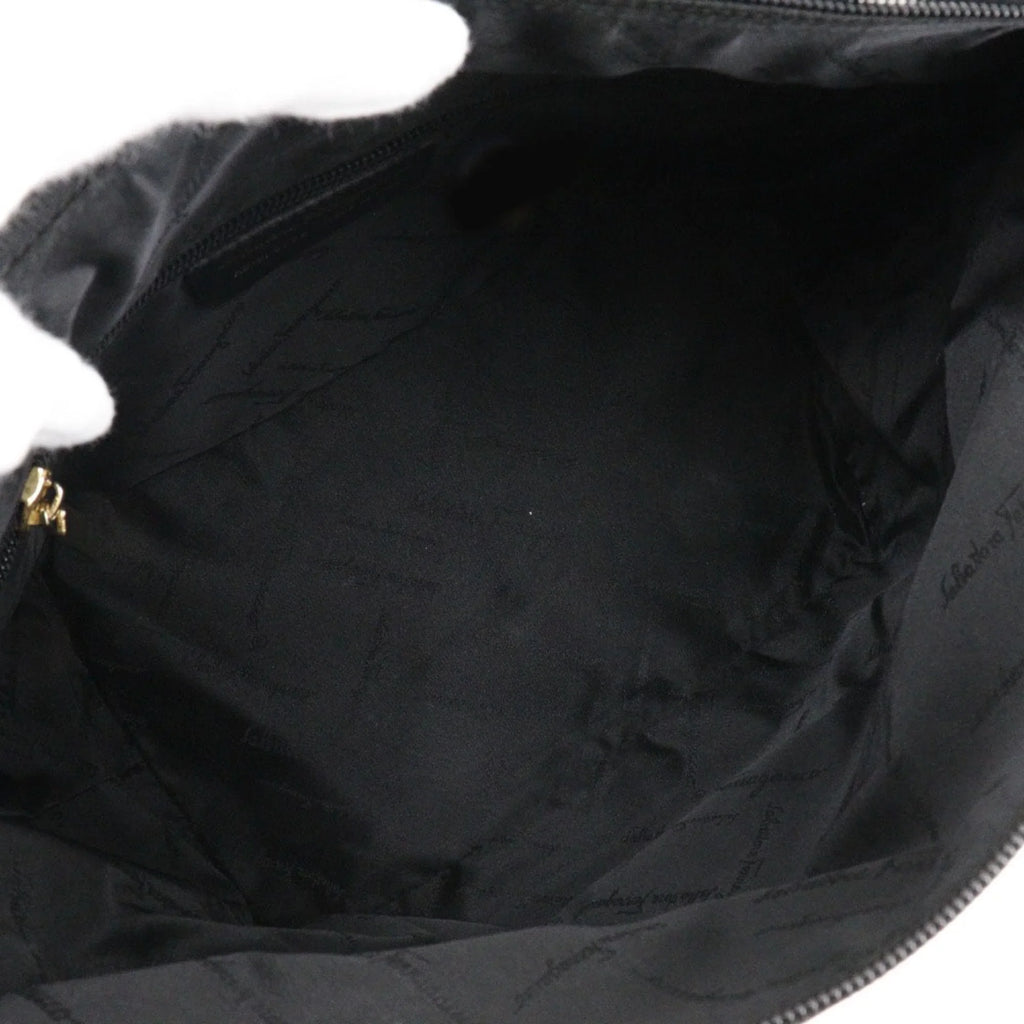 x Gancini Ferragamo Black 2779 Pre-Owned Leather Canvas (Fair) Bag Salvatore One Ladies AB-21 Shoulder