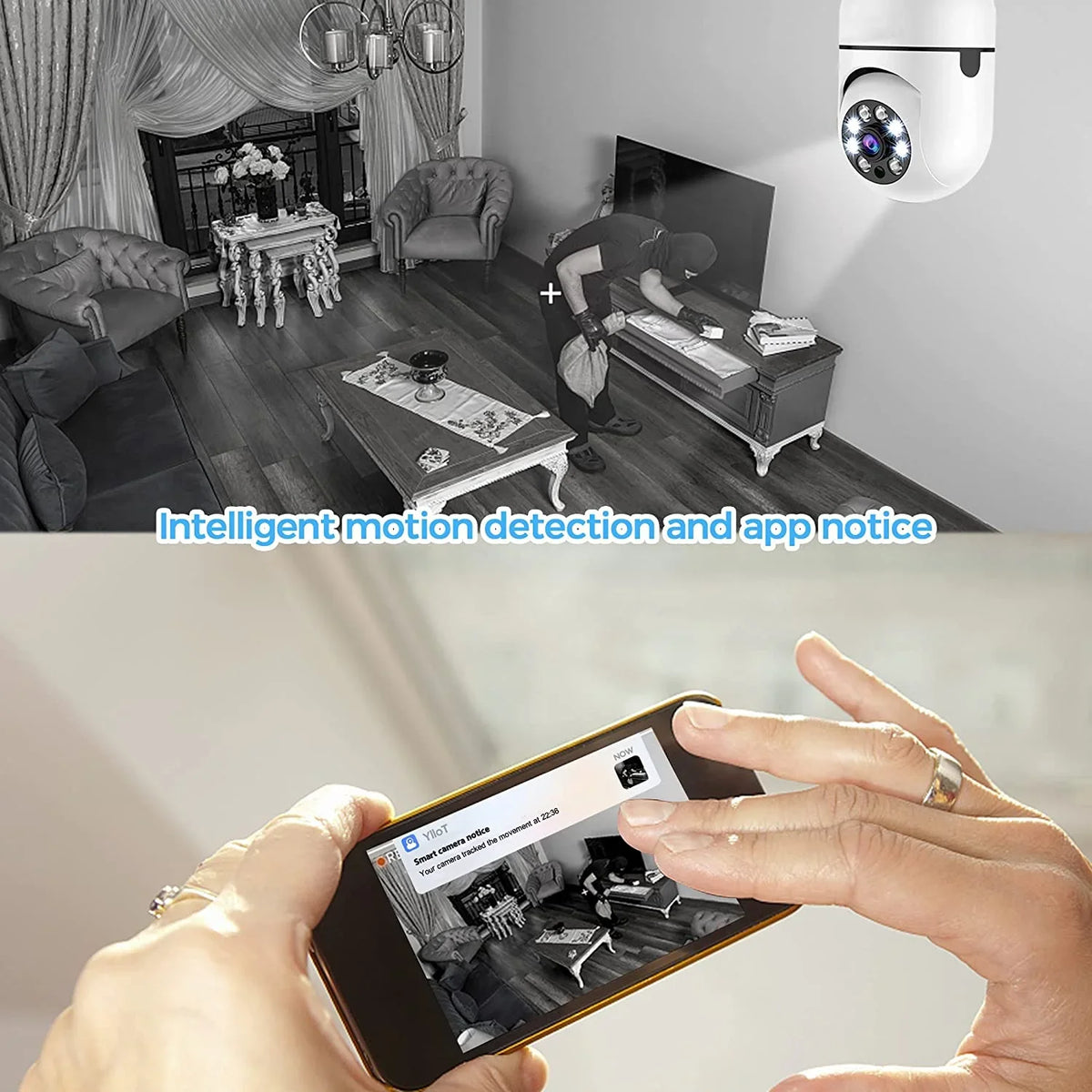 Camera Home Bulb Camera, SD PTZ2.4GHz Card Access, Light and Alarm, APP 5G Storage (Two), Cloud 360 exterior 2 Indoor Pack Wireless + Security and Motion Degree Local WiFi Detection Camera, & 32GB