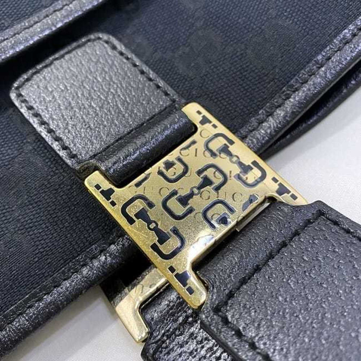 Horsebit Canvas Bag 145810 Tote (Good) Handbag Leather Silver Black Pre-Owned Ladies
