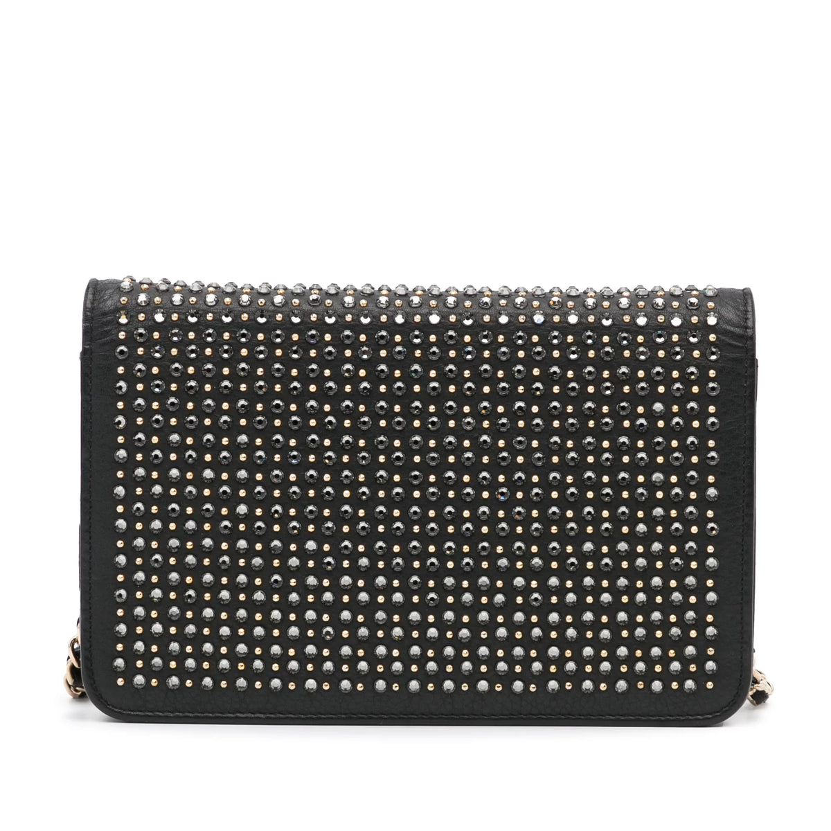 Bag Crossbody (Good) Authenticated on Chain Leather Studded Wallet Calf Black Unisex Pre-Owned