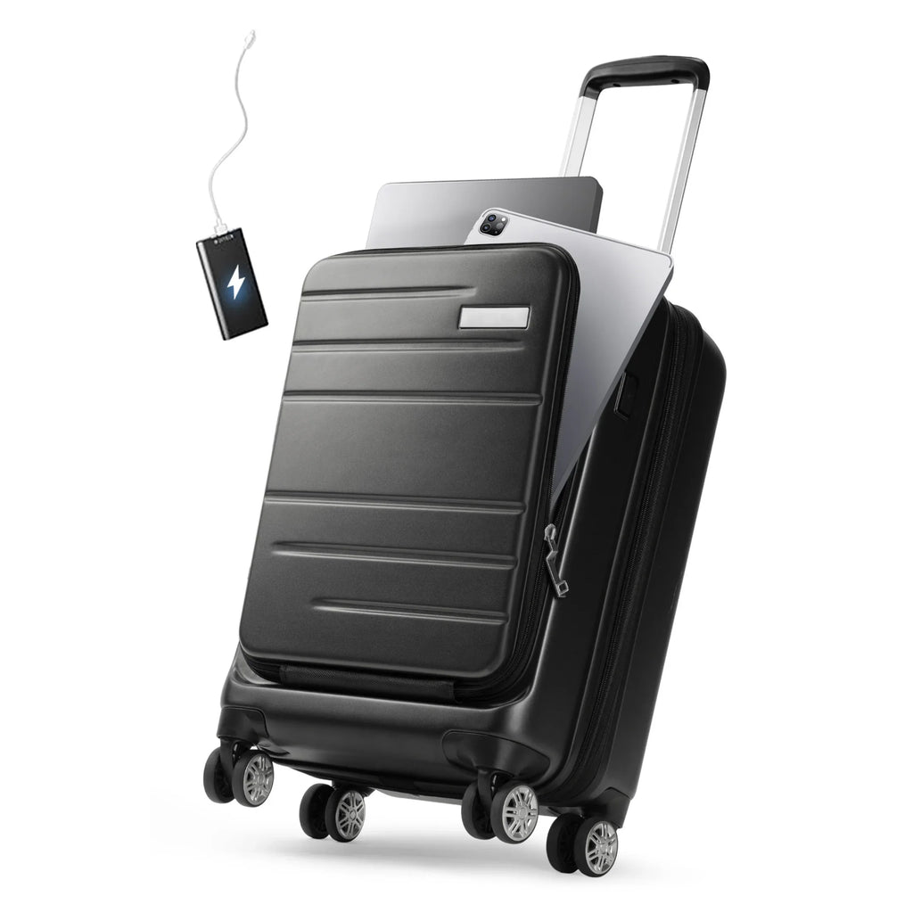 Front Port with Pocket Expandable Carry Suitcase on USB and Luggage, Hardshell LUGGEX