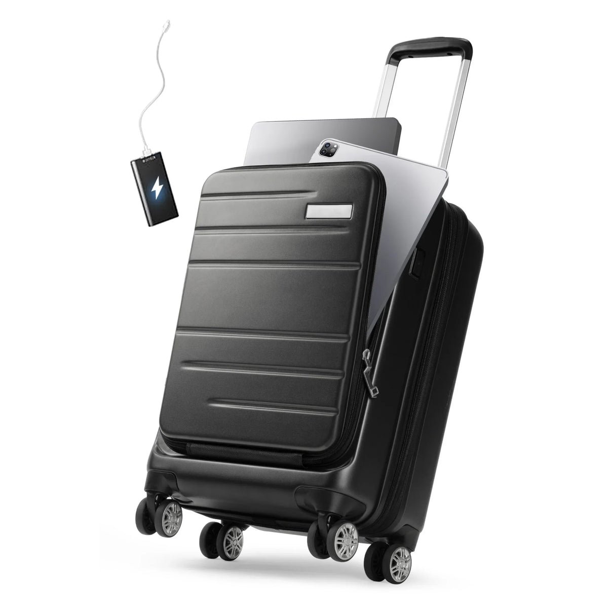 Front Port with Pocket Expandable Carry Suitcase on USB and Luggage, Hardshell LUGGEX