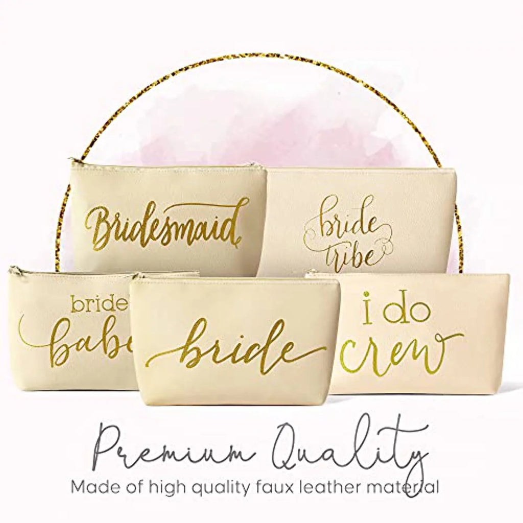 Bridal Parties, Makeup and of for Faux Showers Piece Party Weddings, Set Cream Leather Beige 11 Leather Bachelorette Bride Bags Bridal and