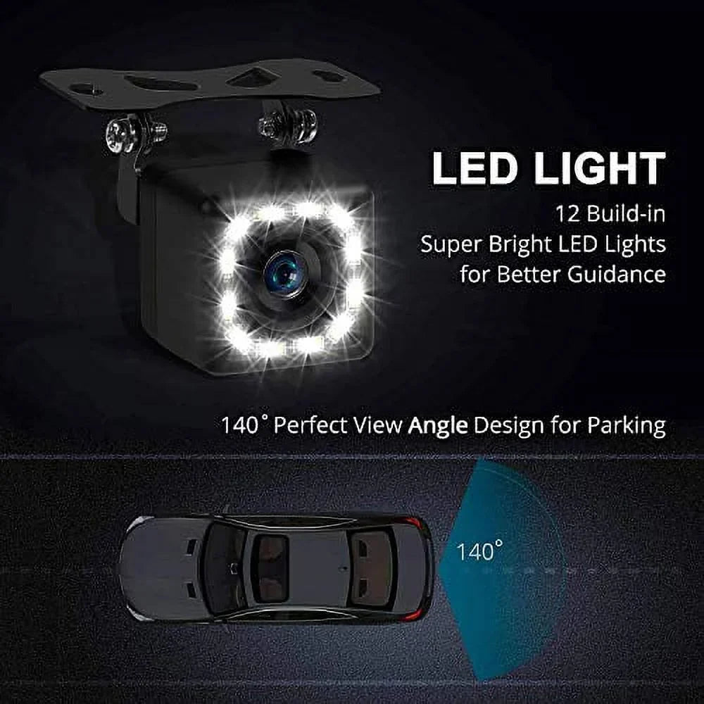 Night Cars,SUV,Trucks,RV 12 Ultra Wide Angel More View Backup 140 Camera, Mount Reverse Vision,Waterproof and View for Multiple Universal Camera HD Car LED Brackets Camera (HD) Rear with