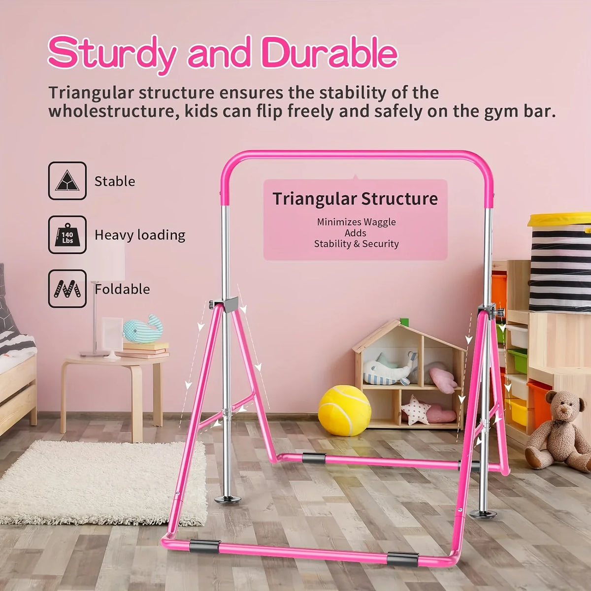 For Base, For Ages Foldable Gymnastics To With Kip Adjustable Home Children, Height Bar Junior Horizontal 140lbs Up Capacity, Non-slip DFSDFGF32 3-10 Training Bar Bar,