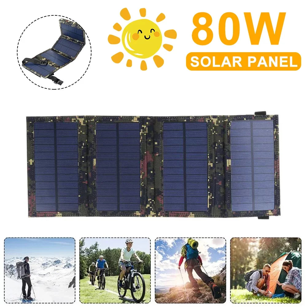 Solar Bank USB Hiking Panel exterior Power Camping JLLOM Charger Folding 80W Phone