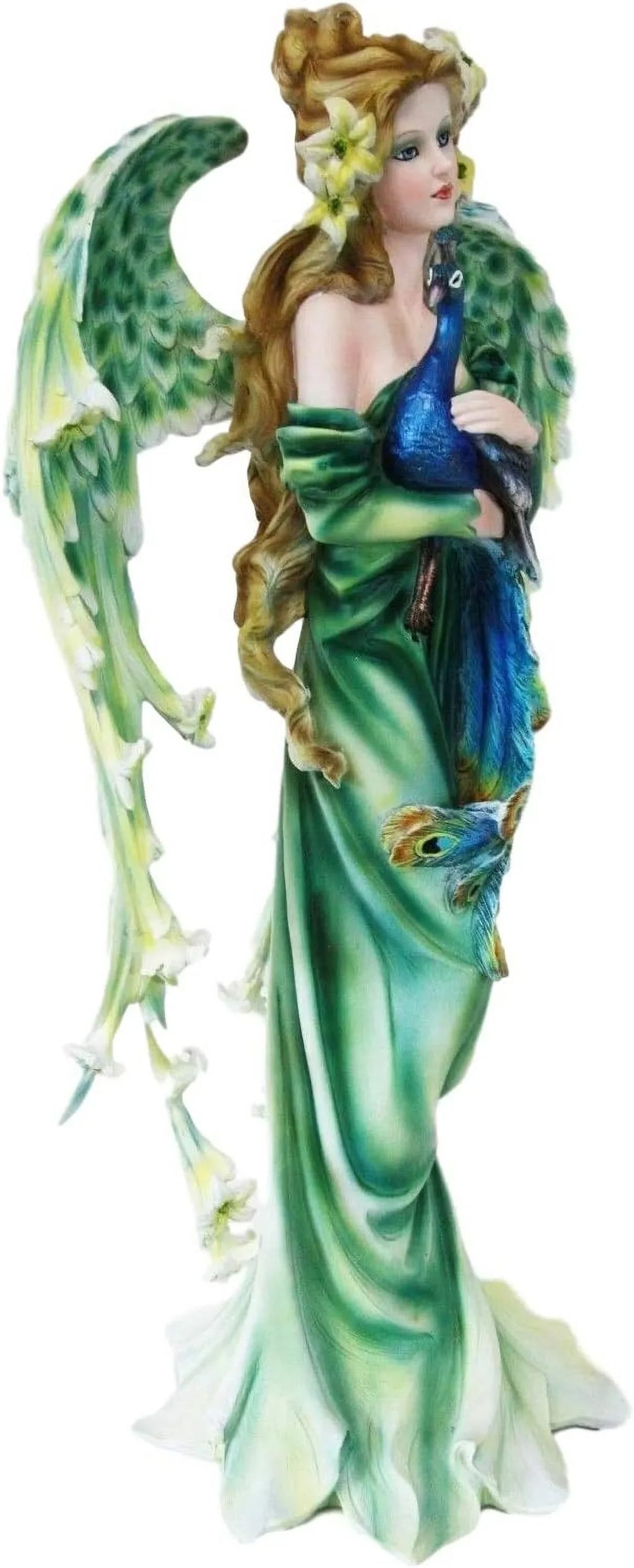 Collectible Green 21" Mother Faries Garden FAE Statue Peacock Decorative Magic Figurine Fairy Iridescent DIY Train Tall Faery Fantasy Large Pixie