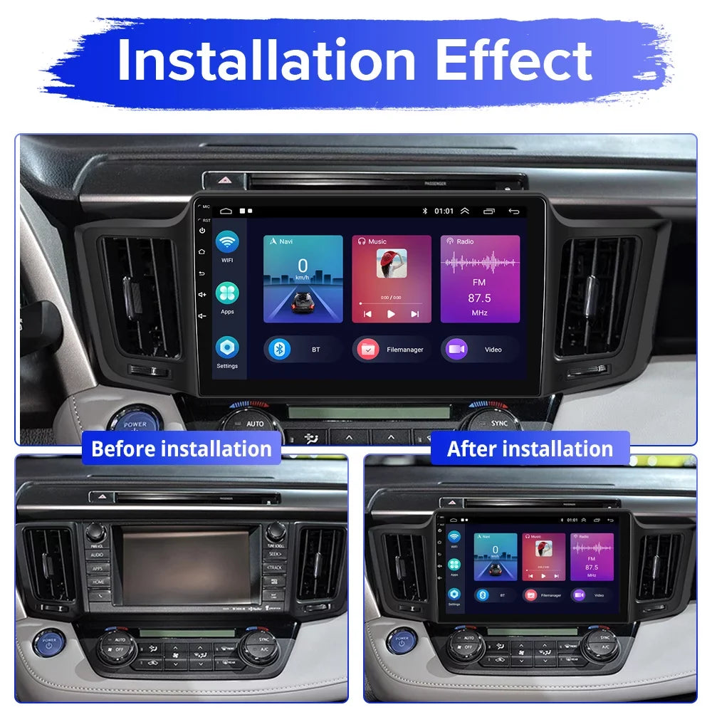 12 GPS Mirror Wireless FM Car 2+32G 1080P Bluetooth, Android for Touchscreen Auto 2013-2019 WIFI Toyota Backup Carplay Podofo HD Stereo Radio Camera RAV4 Android 10'' AHD Link