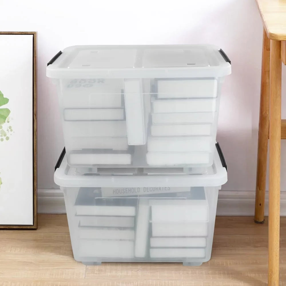 Large Box, L with Bin Storage Clear Plastic Latch 30 Wheels Kekow Storage 4-Pack