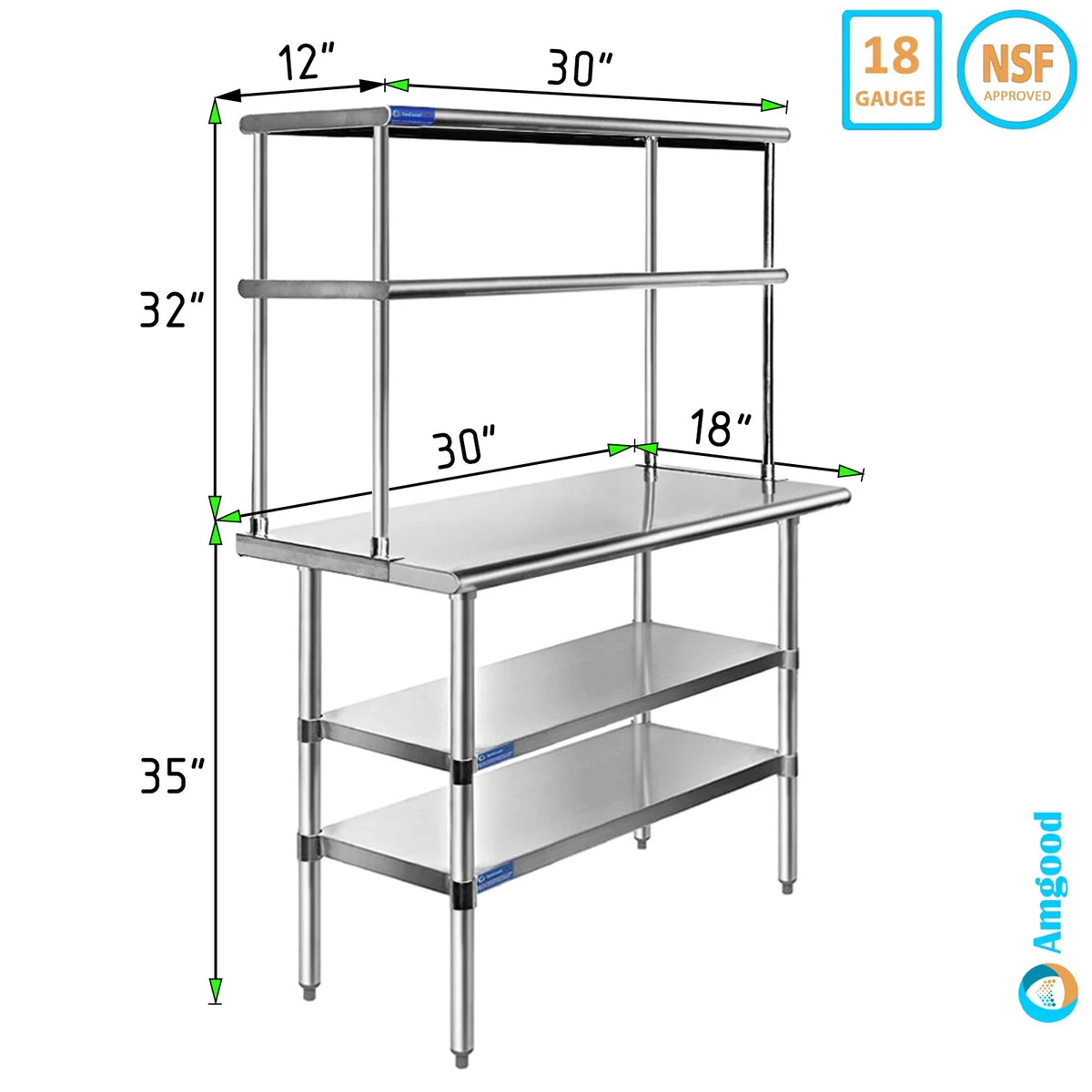 With Shelves Overshelf Tier Prep Wide & x 12" Work Metal Stainless | Table Kitchen 18" Combo Shelving | Steel Double Table Two 30"