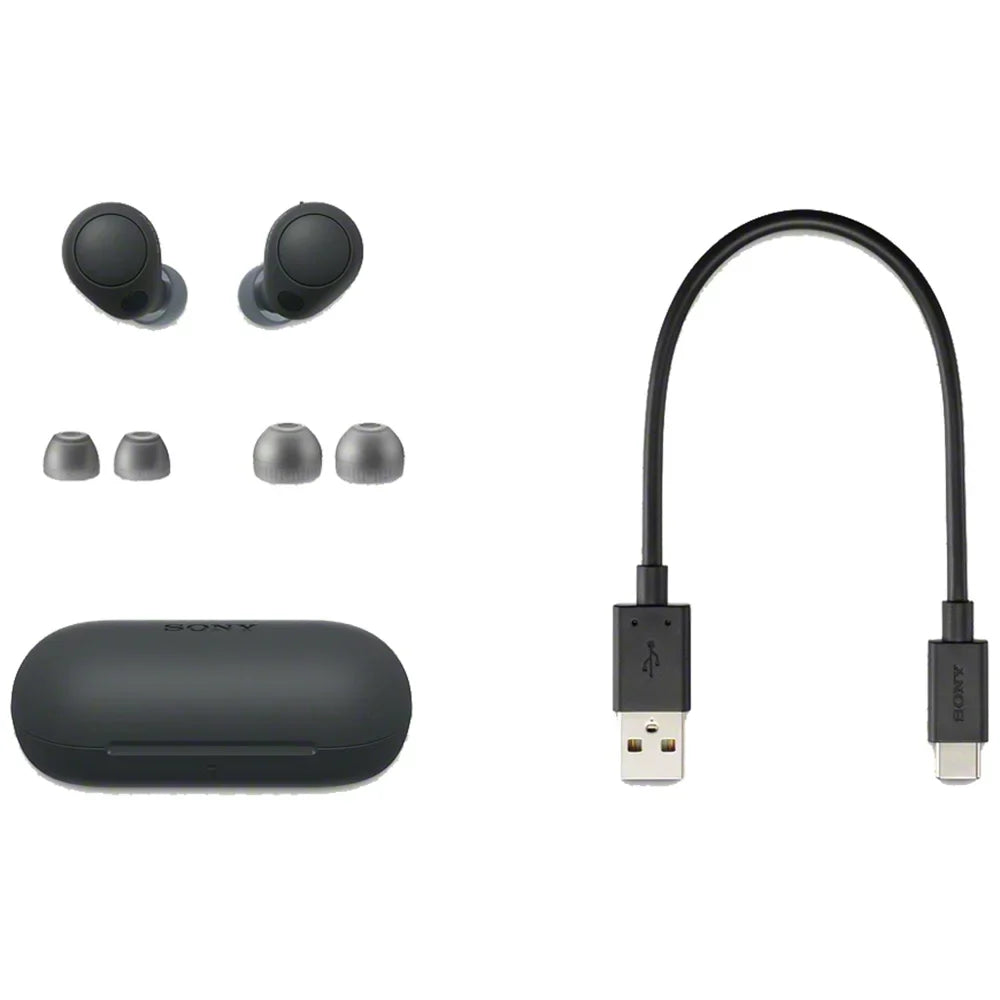 WF-C700N and Mic liquid Box IPX4 Earbud with Wireless Headphones Truly Bluetooth Resistance, in-Ear Noise Open Canceling Black
