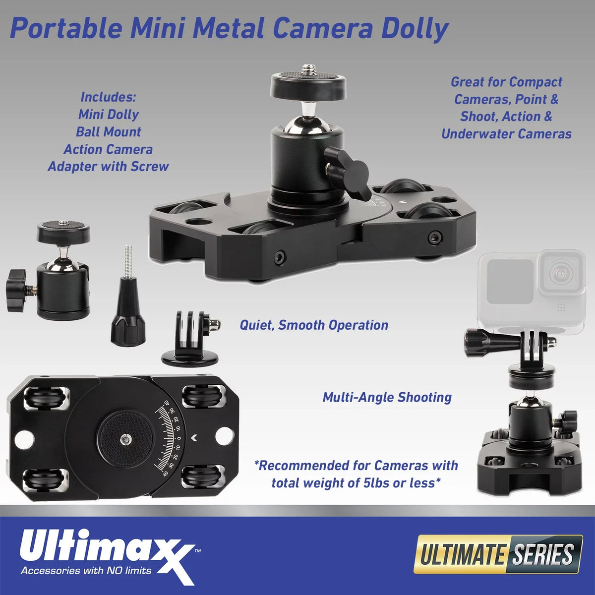 Bundle GO Cam Adapter Mounts, 3 Ultimaxx Insta360 Camera Action & Bundle) for Screw Advanced - Action Dolly 1/4” More Metal Includes: Mini (64GB) (25pc