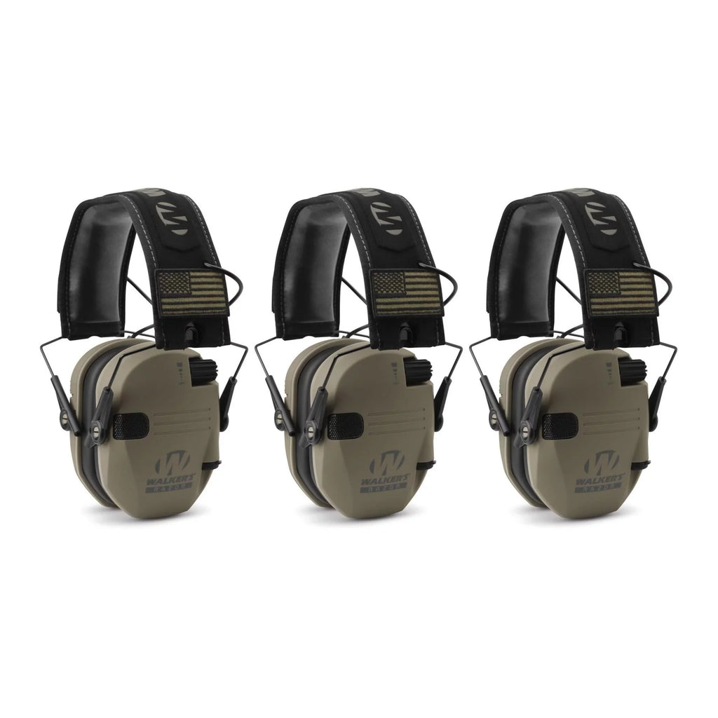 Slim 3-Pack, American Shooting Razor Electronic Muffs Flag FDE Walker's
