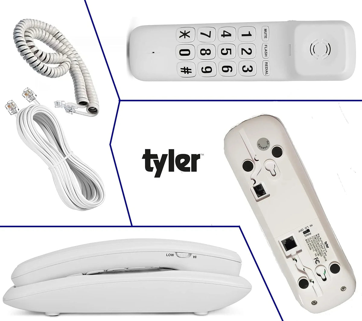 Ringer for Impaired Seniors for Loud - - Wall - Big - Landline Call Button Tyler Phone Mountable Corded
