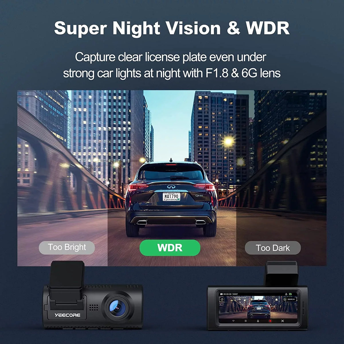 Max Dash Cam, 3.16" 4K G-Sensor, Support Dash Mount, with Night UHD Cars Monitor, Yeecore GPS, Parking WDR, 2160P, Camera Vision, LCD, with for Portable Magnetic Car Camera 256GB Dash WiFi Front Cam