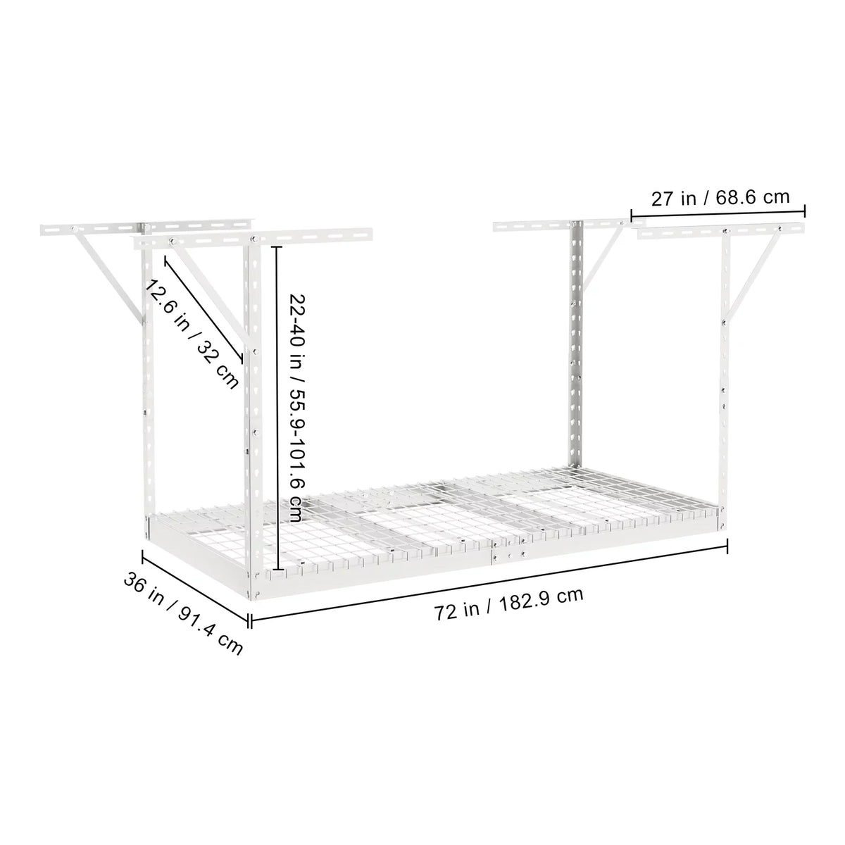 Garage 550lb Overhead Rack SKYSHALO Rack Adjustable White Ceiling Storage 36x72"