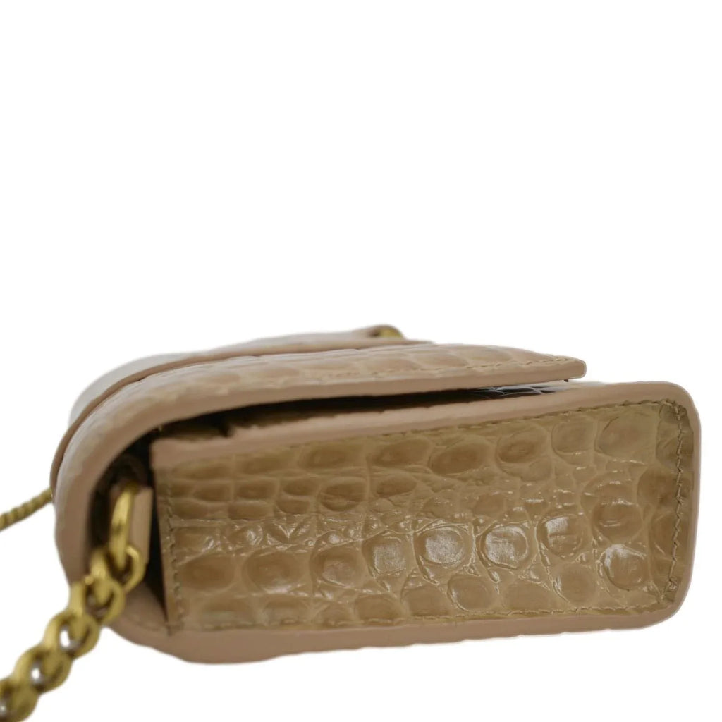 Pre-owned Bag Crocodile BALENCIAGA Hourglass Brown Shoulder Leather Embossed Chain Light