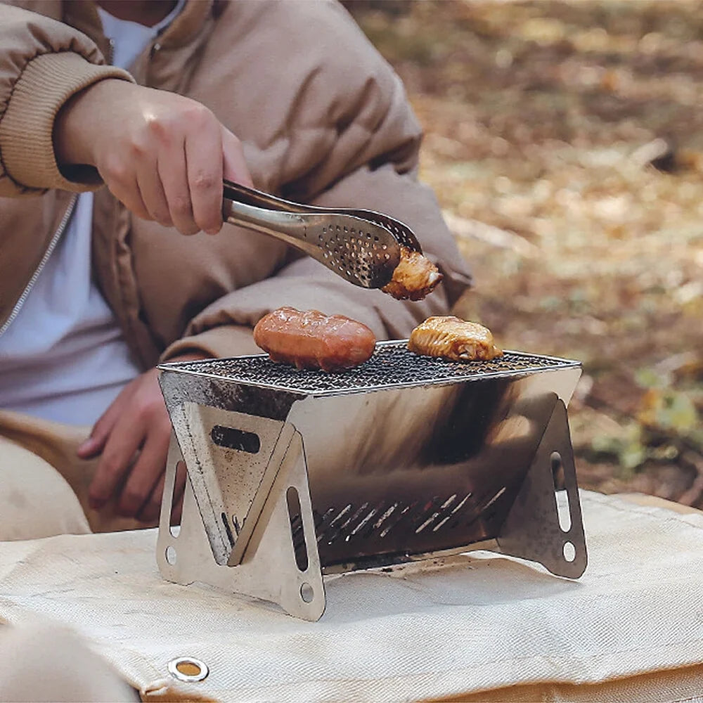 Backpacking Stove Folding Wood Cooking Plate Grill Burning Stove Portable with exterior Stainless Steel Camping