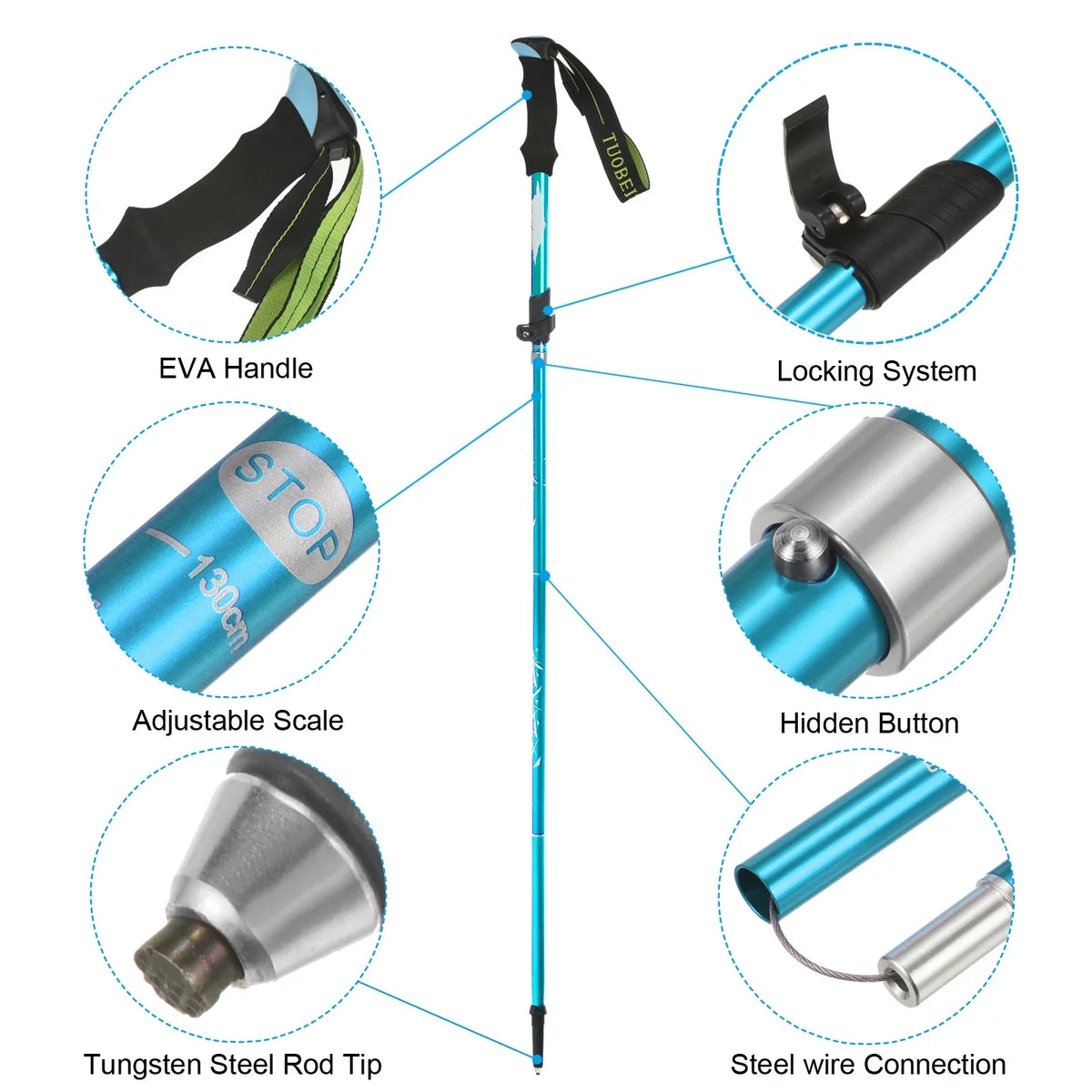 51 Inch Trekking Mud Basket, Blue Pack 2 Uxcell Pole Collapsible Poles, with Hiking