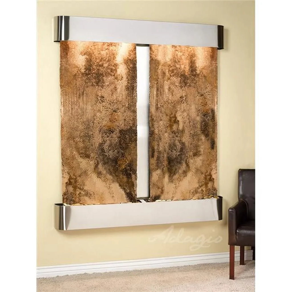 Round Stainless CFR2008 Adagio Falls Cottonwood Magnifico Travertine Steel Wall Fountain