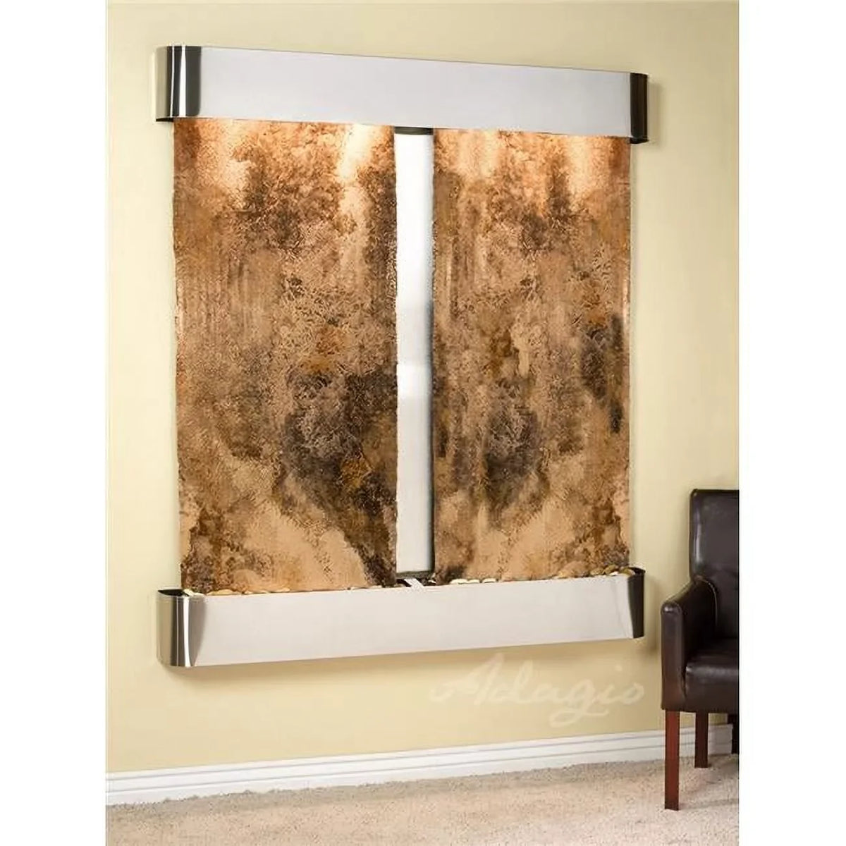 Round Stainless CFR2008 Adagio Falls Cottonwood Magnifico Travertine Steel Wall Fountain