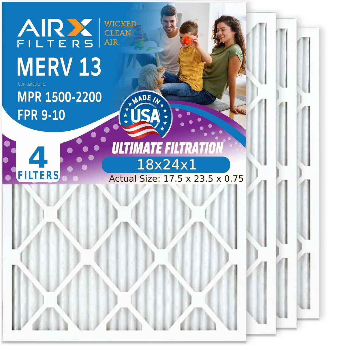 AIRX MPR 13 FPR Conditioner by HVAC Air CLEAN Furnace MERV 18x24x1 18x24x1 Air 2200 9 AC 1500 Filters Made - & Premium Filter Filter USA 4 to AIR. Pleated Comparable FILTERS WICKED Pack Electrostatic