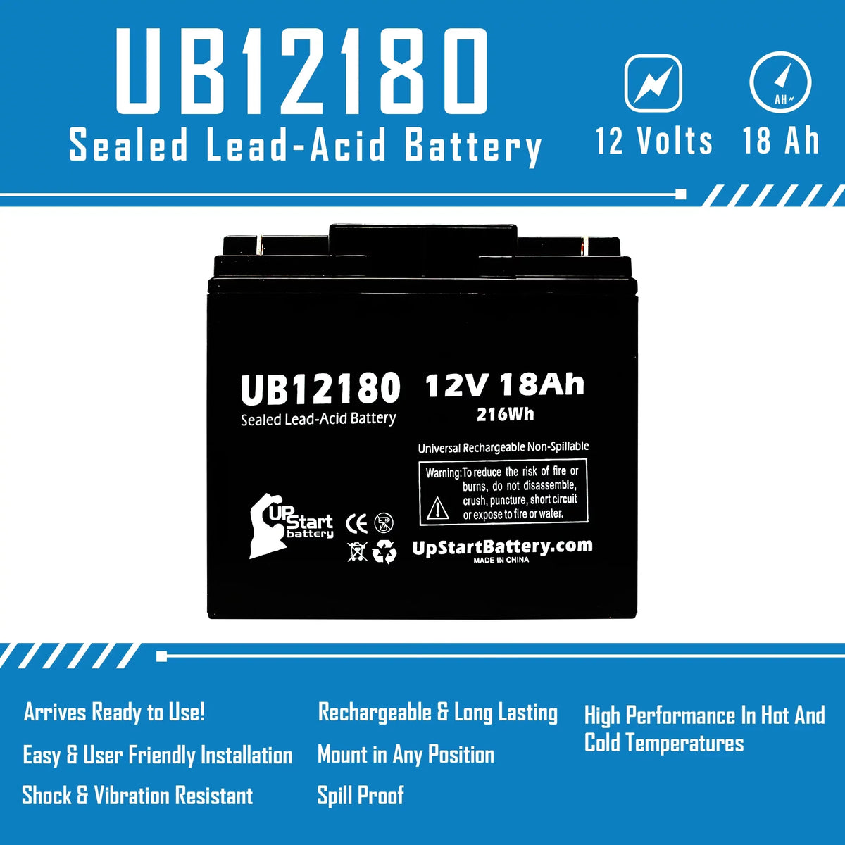 T4 Sealed 18Ah, Lead SLA) Compatible 18000mAh, AGM, Battery Acid BATTERIES UB12180 - Replacement (12V, - PICHER Terminal, 2x Battery Universal CFM12V18 EAGLE Pack