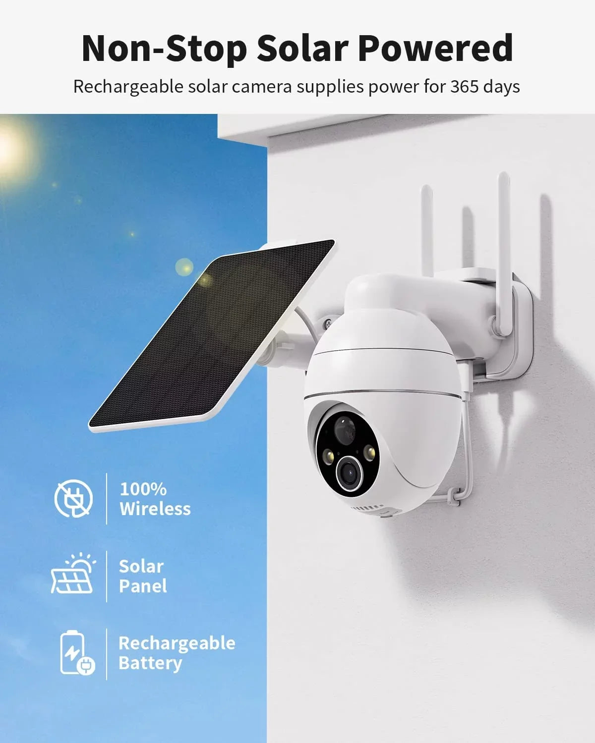 2.4GHZ Vision, Digital Color Night PIR IP65 Waterproof exterior Spotlight Ultra with Zoom, Detection, Pan Security Cameras Wireless HD Tilt, Solar with Security 2K Wi-Fi, exterior Camera 4X