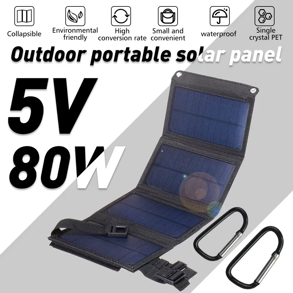 iPhone, Laptop, Suitable for Station, Solar for Camping Suitable exterior Travel Portable USB MDHAND Foldable Port, 80W RV Panel Power Caravan Ipad,