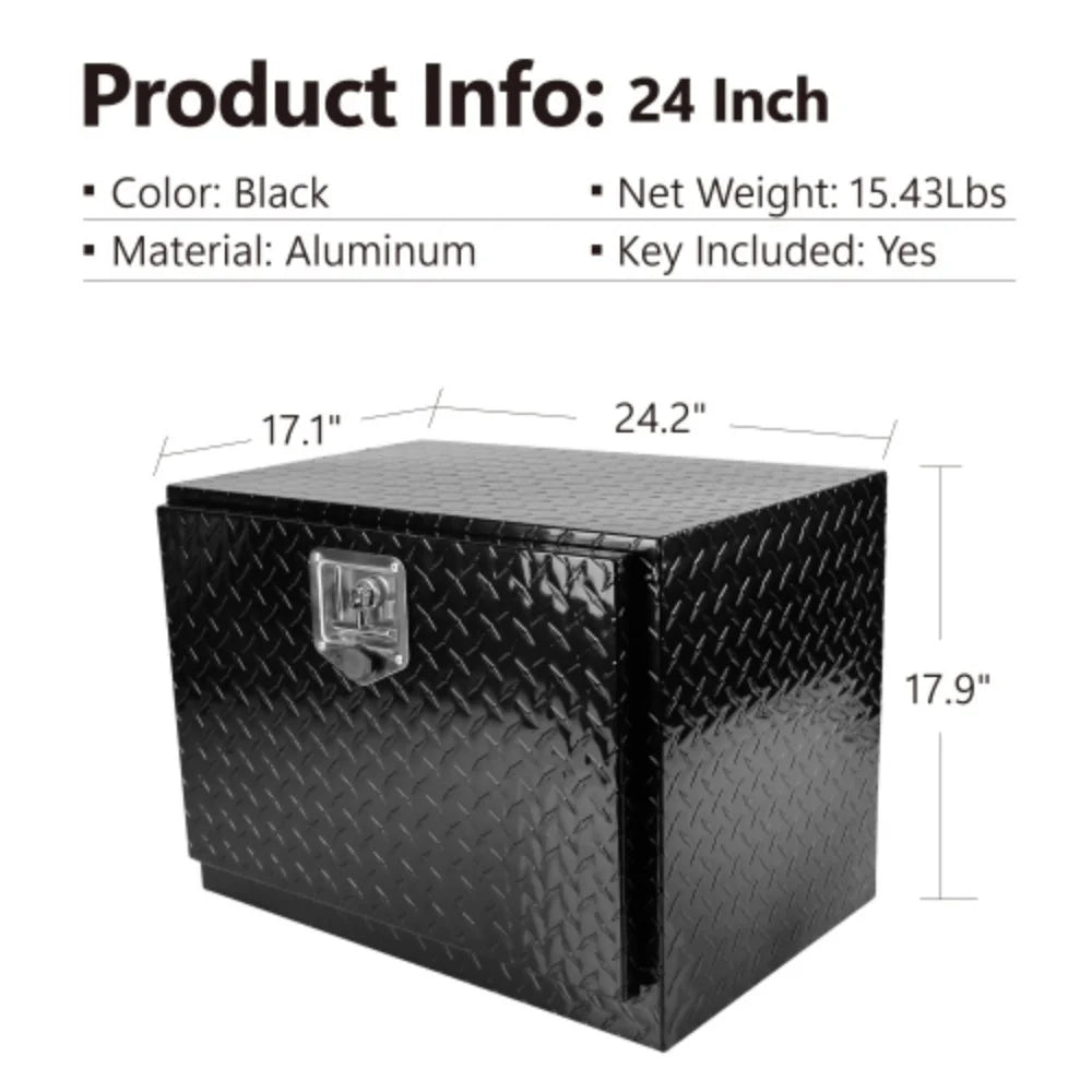 Waterproof Trailer Aluminum Toolbox + Keys Box Up Pick Aluminum Organizer with box 24"(24.2"×17.1"×17.9") Storage Square Bed and RV Black Inch Lock + Tool - Plated Truck Black 24 Square + Stripes