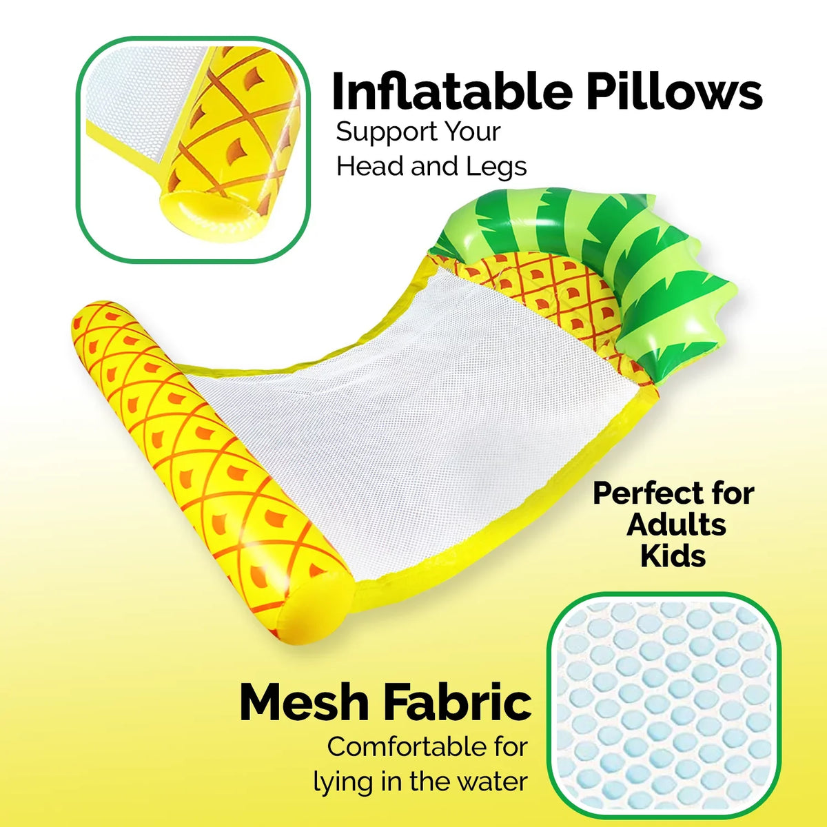 Pool Zoey Pool Float liquid Purpose Lounge, Inflatable Hammock Swimming Pool Float Swimming Comfortable Lounger, Hammock Float liquid Adult Multi Raft-Pineapple
