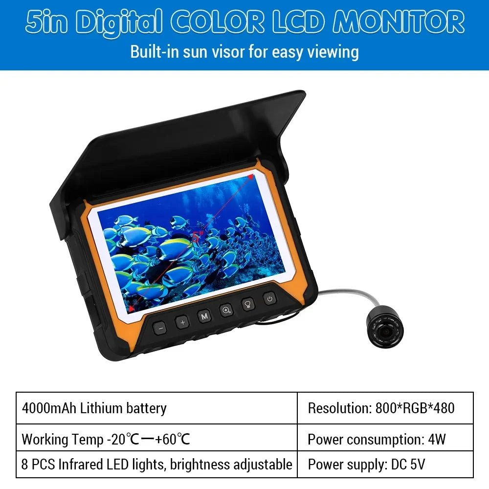 River/Ice Fishing 5in Night , Suitable 500,000 Fishing Vision LCD Wide Pcs Pixels, Angle, Camera IR 120° 8 Underwater for