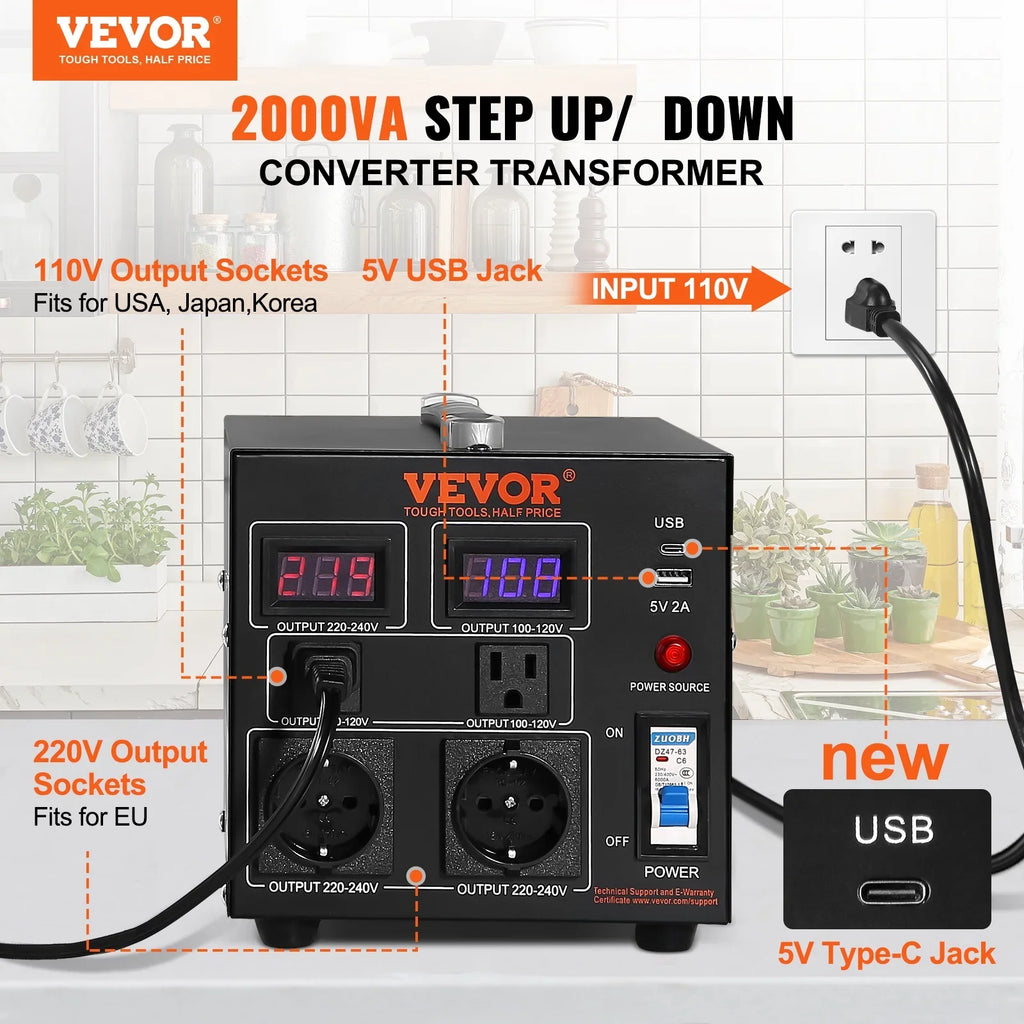 BENTISM CE Converter 220V-110V 2000W Transformer Step Up/Down Voltage /110V-220V